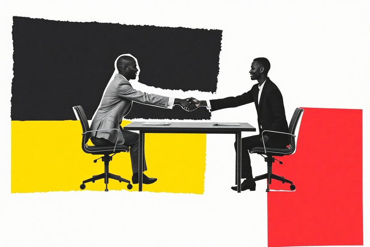 Two professionals shaking hands across a negotiation table