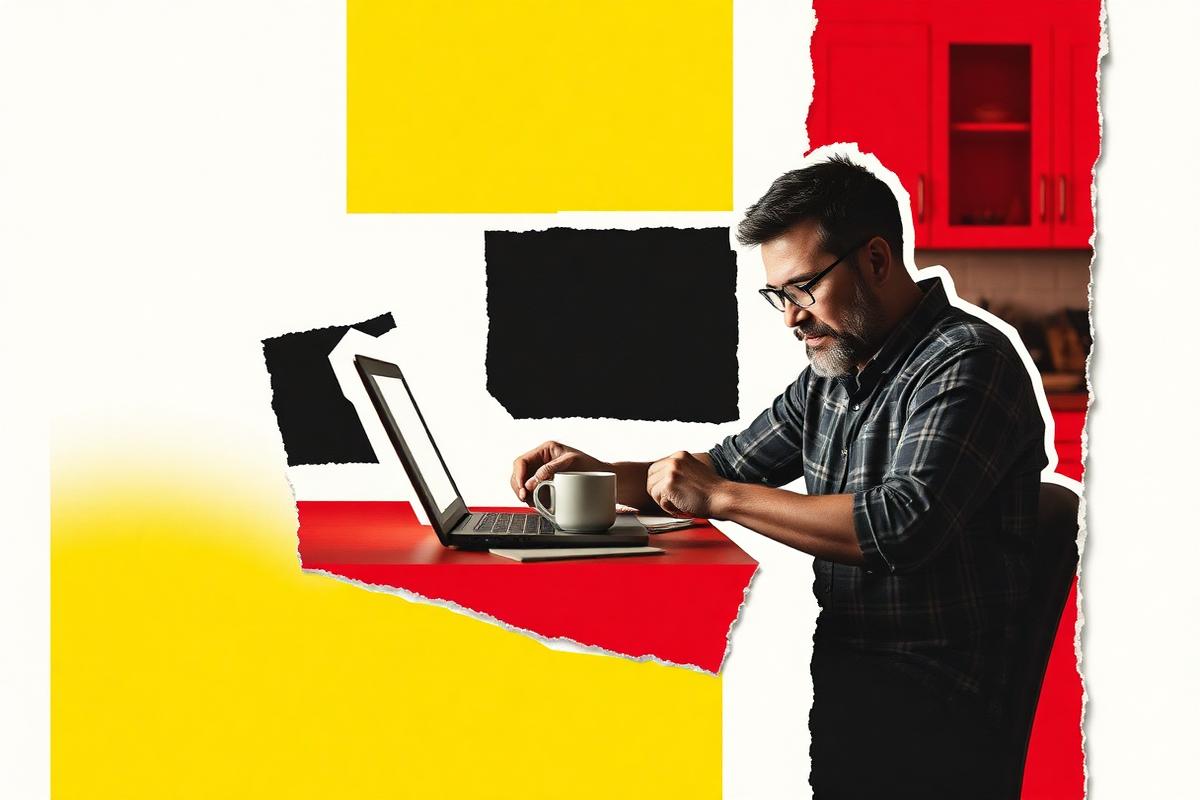 A dad building a side income on a laptop at the kitchen table