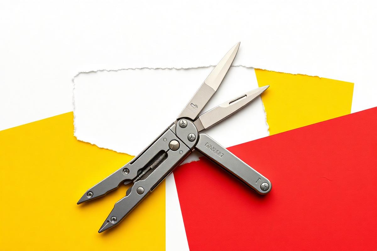 An opened multi-tool showing blades and pliers