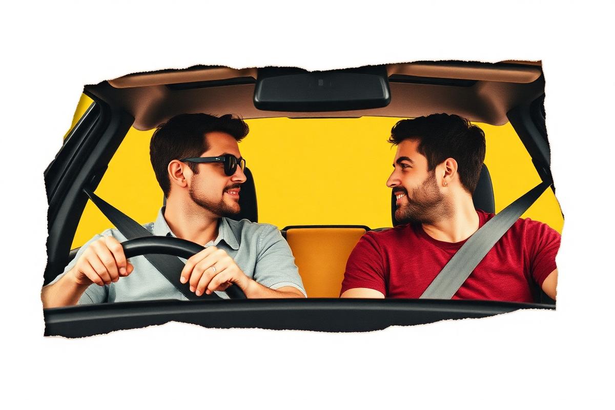 A dad and his kid talking in the car