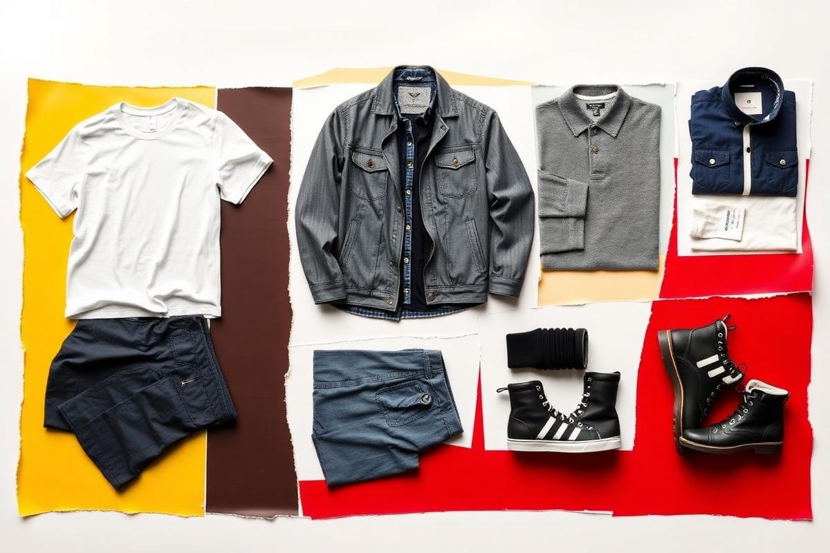 A ten-piece men's capsule wardrobe laid out flat