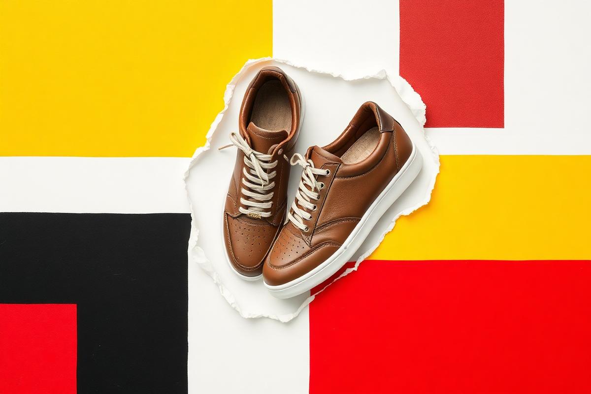 A pair of clean minimal leather sneakers
