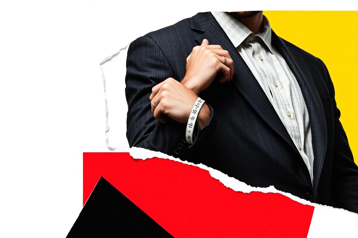 A tailor pinning the sleeve of a man's jacket